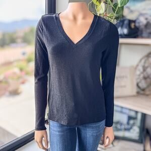 NWT-White House Black Market, Black Sparkle Knit V-Neck Top, Women’s Size Small